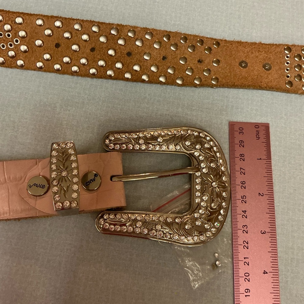 Studded Pink Belt with Rhinestone Buckle - Picture 6 of 7